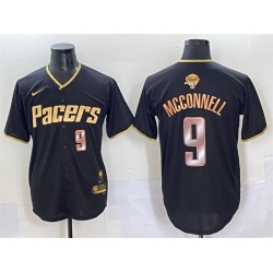 Men Indiana Pacers 9 T J  McConnell Black Gold 2025 Finals Vapor Stitched Baseball Jersey