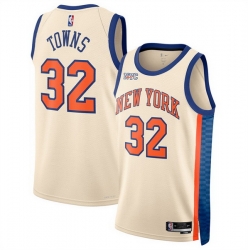 Men New Yok Knicks 32 Karl Anthony Towns Cream 2025 26 City Edition Stitched Basketball Jersey