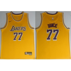 Men Los Angeles Lakers 77 Luka Docic Yellow 2025 Stitched Basketball Jersey