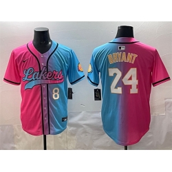 Men Los Angeles Lakers Front 8 Back 24 Kobe Bryant Pink Blue Limited Stitched Baseball Jersey
