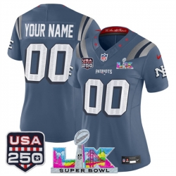 Women New England Patriots Active Player Custom Storm Blue 2025 F U S E Super Bowl LX  USA 250 Patch Rivalries Vapor Limited Football Stitched Jersey 