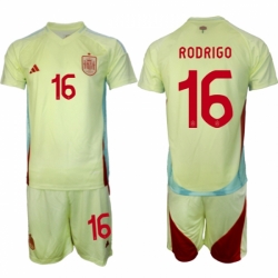 Men Spain Team 16 Rodrigo 2024 25 Yellow Away Soccer Jersey Suit
