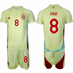 Men Spain Team 8 Xavi 2024 25 Yellow Away Soccer Jersey Suit