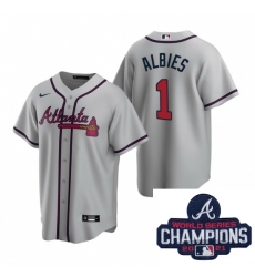 Men Nike Atlanta Braves 1 Ozzie Albies Gray Road Stitched Baseball Stitched MLB 2021 Champions Patch Jersey Men Nike Atlanta Braves 1 Ozzie Albies Gray Road Stitched Baseball Stitched MLB 2021 Champions Patch Jersey