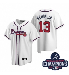 Men Nike Atlanta Braves 13 Ronald Acuna Jr White Home Stitched Baseball Stitched MLB 2021 Champions Patch Jersey Men Nike Atlanta Braves 13 Ronald Acuna Jr White Home Stitched Baseball Stitched MLB 2021 Champions Patch Jersey