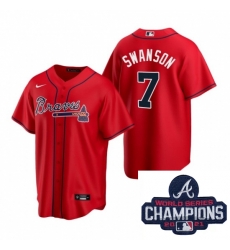 Men Nike Atlanta Braves 7 Dansby Swanson Red Alternate Stitched Baseball Stitched MLB 2021 Champions Patch Jersey Men Nike Atlanta Braves 7 Dansby Swanson Red Alternate Stitched Baseball Stitched MLB 2021 Champions Patch Jersey