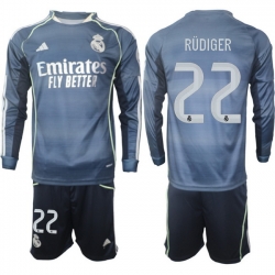 Men Real Madrid 2026 Soccer Jerseys DarkBlue Long #22 RUDIGER