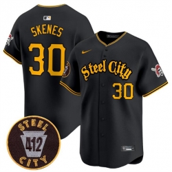 Youth Pittsburgh Pirates 30 Paul Skenes Black 412 Patch Vapor Premier Limited Stitched Baseball Jersey