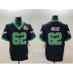 Men Philadelphia Eagles 62 Jason Kelce Black 2025 Super Bowl LIX Patch F U S E  Vapor Untouchable Limited Stitched Football Jersey