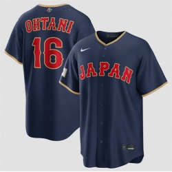 Men Japan Baseball  16 Shohei Ohtani Navy 2026 World Baseball Classic Road Stadium Stitched Jersey