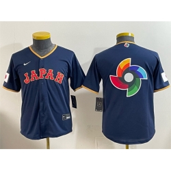 Youth Japan Baseball Navy 2026 World Baseball Classic Big Logo Road Stadium Stitched Baseball Jersey