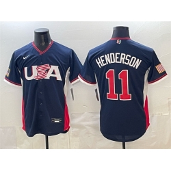 Men USA Baseball  11 Gunnar Henderson Navy 2026 World Baseball Classic Road Stadium Stitched Jersey