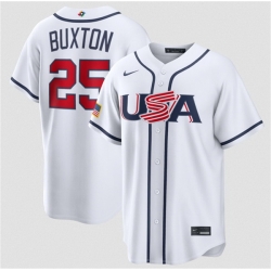 Men USA Baseball  25 Byron Buxton White 2026 World Baseball Classic Home Stadium Stitched Jersey