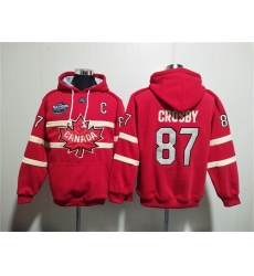 Men Team Canada 87 Sidney Crosby Red Ageless Must Have Lace Up Pullover Hoodie