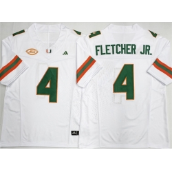 Men Miami Hurricanes 4 Mark Fletcher Jr  White F U S E  2026 Stitched Football Jersey