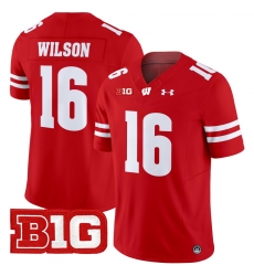 Men Youth Wisconsin Badgers 16 Russell Wilson Red 2024 Vapor Limited Jersey All Stitched