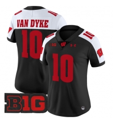 Women Wisconsin Badgers 10 Tyler Van Dyke Black Alternate 2024 Vapor Limited Jersey All Stitched