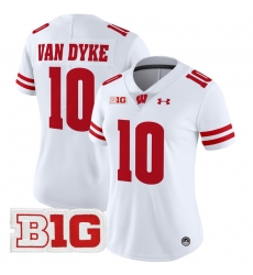 Women Wisconsin Badgers 10 Tyler Van Dyke White 2024 Vapor Limited Jersey All Stitched
