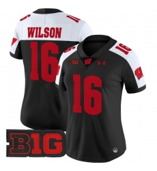 Women Wisconsin Badgers 16 Russell Wilson Black Alternate 2024 Vapor Limited Jersey All Stitched