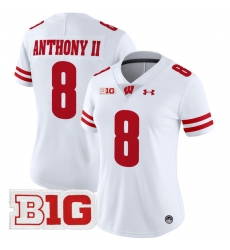 Women Wisconsin Badgers 8 Vinny Anthony II White 2024 Vapor Limited Jersey All Stitched