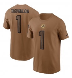 Men Miami Dolphins 1 Tua Tagovailoa 2023 Brown Salute To Service Name  26 Number T Shirt