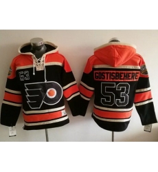 Men Philadelphia Flyers 53 Shayne Gostisbehere Black Sawyer Hooded Sweatshirt Stitched NHL Jersey Men Philadelphia Flyers 53 Shayne Gostisbehere Black Sawyer Hooded Sweatshirt Stitched NHL Jersey