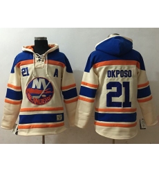 Men New York Islanders 21 Kyle Okposo Cream Sawyer Hooded Sweatshirt Stitched NHL Jersey Men New York Islanders 21 Kyle Okposo Cream Sawyer Hooded Sweatshirt Stitched NHL Jersey
