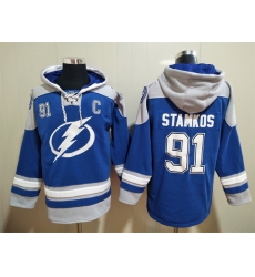 Men's Tampa Bay Lightning #91 Steven Stamkos Blue Ageless Must-Have Lace-Up Pullover Hoodie Men's Tampa Bay Lightning #91 Steven Stamkos Blue Ageless Must-Have Lace-Up Pullover Hoodie