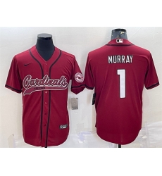 Men Arizona Cardinals 1 Kyler Murray Red With Patch Cool Base Stitched Baseball Jersey Men Arizona Cardinals 1 Kyler Murray Red With Patch Cool Base Stitched Baseball Jersey