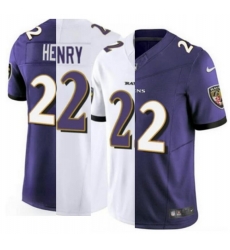 Men's Baltimore Ravens #22 Derrick Henry 2023 Purple White Split Vapor Limited Football Stitched Jersey Men's Baltimore Ravens #22 Derrick Henry 2023 Purple White Split Vapor Limited Football Stitched Jersey