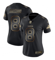 Women Ravens 8 Lamar Jackson Black Gold Stitched Football Vapor Untouchable Limited Jersey Women Ravens 8 Lamar Jackson Black Gold Stitched Football Vapor Untouchable Limited Jersey