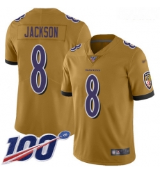 Ravens #8 Lamar Jackson Gold Youth Stitched Football Limited Inverted Legend 100th Season Jersey Ravens #8 Lamar Jackson Gold Youth Stitched Football Limited Inverted Legend 100th Season Jersey
