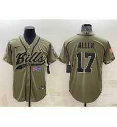 Men Buffalo Bills 17 Josh Allen 2022 Olive Salute To Service Cool Base Stitched Baseball Jersey Men Buffalo Bills 17 Josh Allen 2022 Olive Salute To Service Cool Base Stitched Baseball Jersey