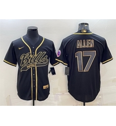 Men Buffalo Bills 17 Josh Allen Black Gold Edition With Patch Cool Base Stitched Baseball Jersey Men Buffalo Bills 17 Josh Allen Black Gold Edition With Patch Cool Base Stitched Baseball Jersey