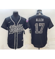 Men Buffalo Bills 17 Josh Allen Black Reflective With Patch Cool Base Stitched Baseball Jersey Men Buffalo Bills 17 Josh Allen Black Reflective With Patch Cool Base Stitched Baseball Jersey