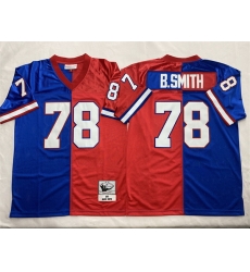 Men Buffalo Bills 78 Bruce Smith Blue Red Splite Throwback Stitched Jersey