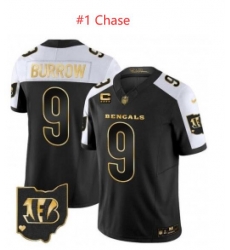 Men Cincinnati Bengals 1 Ja'Marr Chase Black 2023 F U S E With 4 Star C Patch Gold Vapor Untouchable Limited Stitched Jersey Men Cincinnati Bengals 1 Ja'Marr Chase Black 2023 F U S E With 4 Star C Patch Gold Vapor Untouchable Limited Stitched Jersey