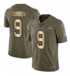 Nike Bengals 9 Joe Burrow Olive Gold Men Stitched NFL Limited 2017 Salute To Service Jersey Nike Bengals 9 Joe Burrow Olive Gold Men Stitched NFL Limited 2017 Salute To Service Jersey