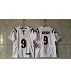 Women Cincinnati Bengals 9 Joe Burrow White F U S E  Stitched Vapor Football Jersey 