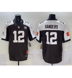 Men Cleveland Browns 12 Shedeur Sanders Brown White 2025 Draft F U S E  With Jim Brown Memorial  26 Home Patch Vapor Limited Stitched Football Jersey