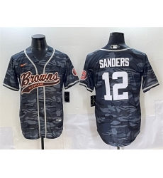 Men Cleveland Browns 12 Shedeur Sanders Grey Camo With Patch Cool Base Stitched Baseball Jersey Men Cleveland Browns 12 Shedeur Sanders Grey Camo With Patch Cool Base Stitched Baseball Jersey