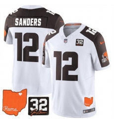 Men Cleveland Browns 12 Shedeur Sanders White Brown 2025 Draft F U S E With Jim Brown Memorial 26 Home Patch Vapor Limited Stitched Football Jersey Men Cleveland Browns 12 Shedeur Sanders White Brown 2025 Draft F U S E With Jim Brown Memorial 26 Home Patch Vapor Limited Stitched Football Jersey