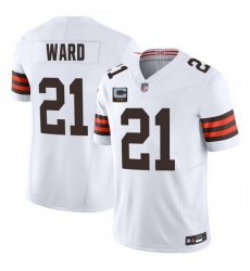 Men Cleveland Browns 21 Denzel Ward White 2025 F U S E  With 2 Star C Patch Vapor Limited Stitched Football Jersey