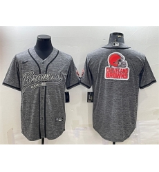 Men Cleveland Browns Grey Team Big Logo With Patch Cool Base Stitched Baseball Jersey Men Cleveland Browns Grey Team Big Logo With Patch Cool Base Stitched Baseball Jersey