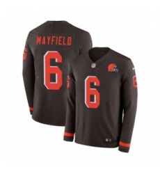 Youth Nike Cleveland Browns 6 Baker Mayfield Limited Brown Therma Long Sleeve NFL Jersey