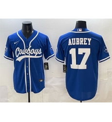 Men Dallas Cowboys 17 Brandon Aubrey Blue Cool Base Stitched Baseball Jersey