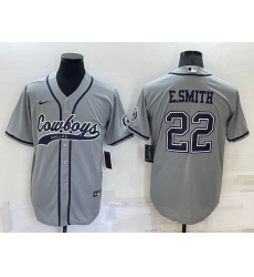 Men Dallas Cowboys 22 Emmitt Smith Grey Cool Base Stitched Baseball Jersey Men Dallas Cowboys 22 Emmitt Smith Grey Cool Base Stitched Baseball Jersey
