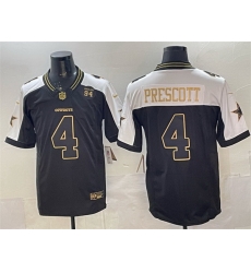 Men Dallas Cowboys 4 Dak Prescott Black Gold 2025 F U S E  94 Marshawn Kneeland Memorial Patch Vapor Limited Stitched Football Jersey