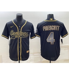 Men Dallas Cowboys 4 Dak Prescott Black Gold With Patch Cool Base Stitched Baseball Jersey Men Dallas Cowboys 4 Dak Prescott Black Gold With Patch Cool Base Stitched Baseball Jersey