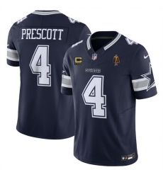 Men Dallas Cowboys 4 Dak Prescott Navy 2025 F U S E  With 4 star C Patch And Walter Payton Patch Vapor Limited Stitched Football Jersey